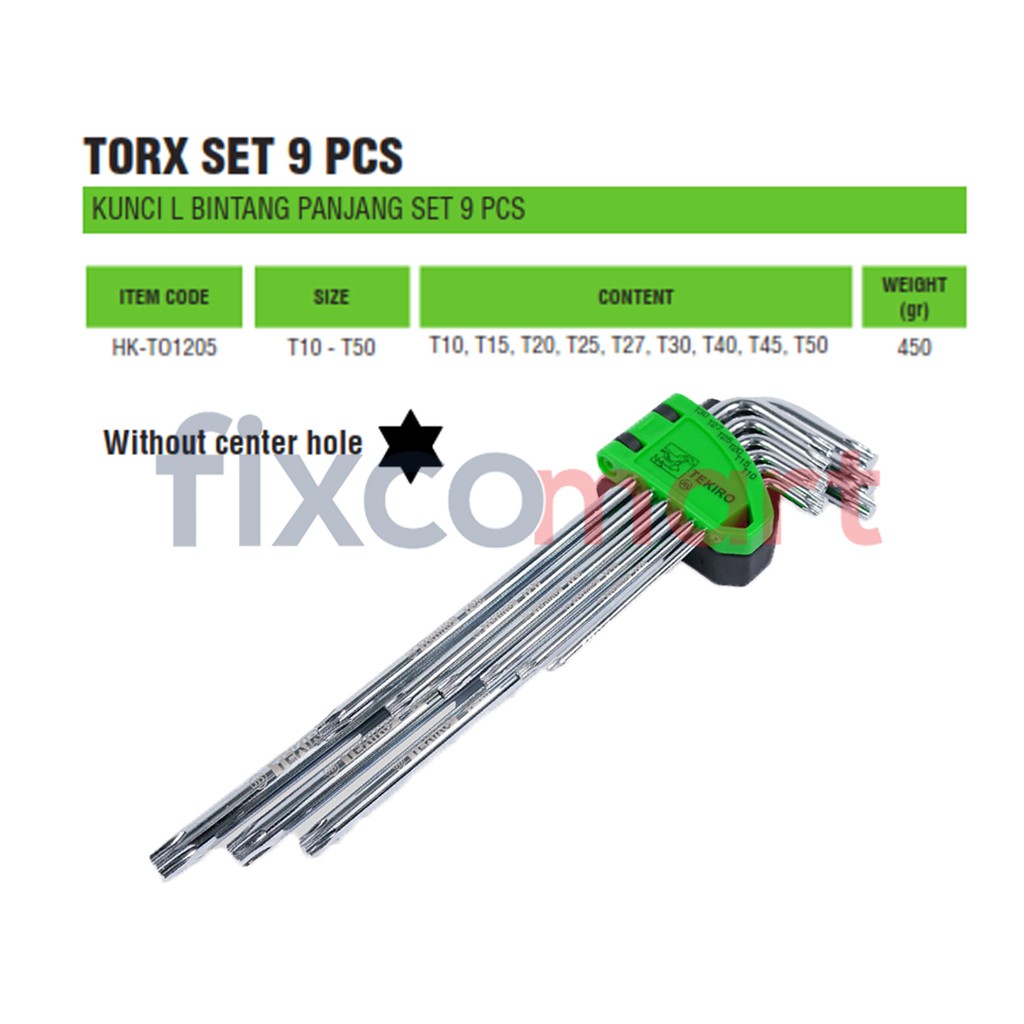 Tekiro Kunci L Set Torx 9 Pcs / Kunci L Bintang Set Tanpa Lubang