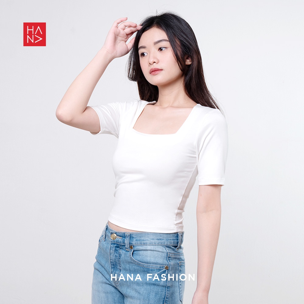 HanaFashion JKT - Martina Basic T Shirt / Kaos Crop Top Murah Wanita Square Neck - TS177