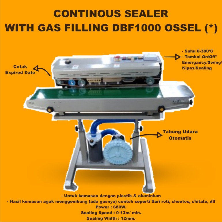 BERGARANSI DBF1000 Isi Udara Otomatis Ossel Continuous Sealer With Gas Filling Continous Band Sealer