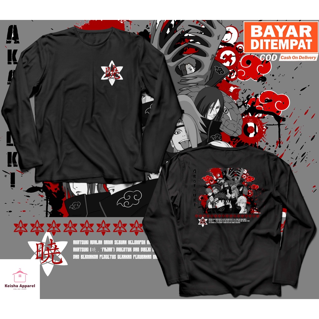 KAOS BAJU LENGAN PANJANG ANIME NARUTO SHIPPUDEN AKATSUKI KAOS AKATSUKI PRIA WANITA