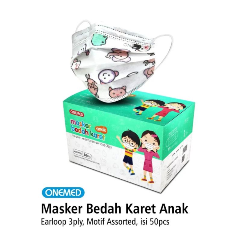 Masker bedah karet anak assorted onemed