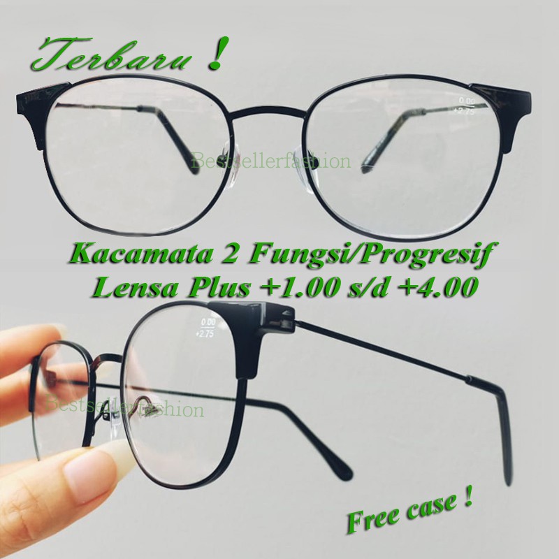 Kacamata 2 Fungsi/Bifokal Plus (+)dari +1.00- +4.00 Free Case Kacamata Plus Kacamata Pria Wanita