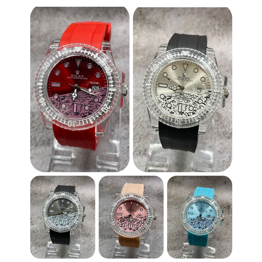 Jam Tangan Wanita Rolex K6302Z Tali Rubber Tanggal Aktif Free Box &amp; Baterai