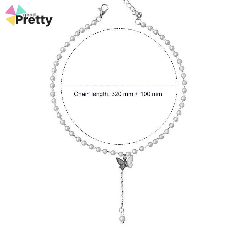 Retro Butterfly Pearl Kalung Lembut Gadis Kecil Cinta Liontin Kalung Rantai Klavikula - PD