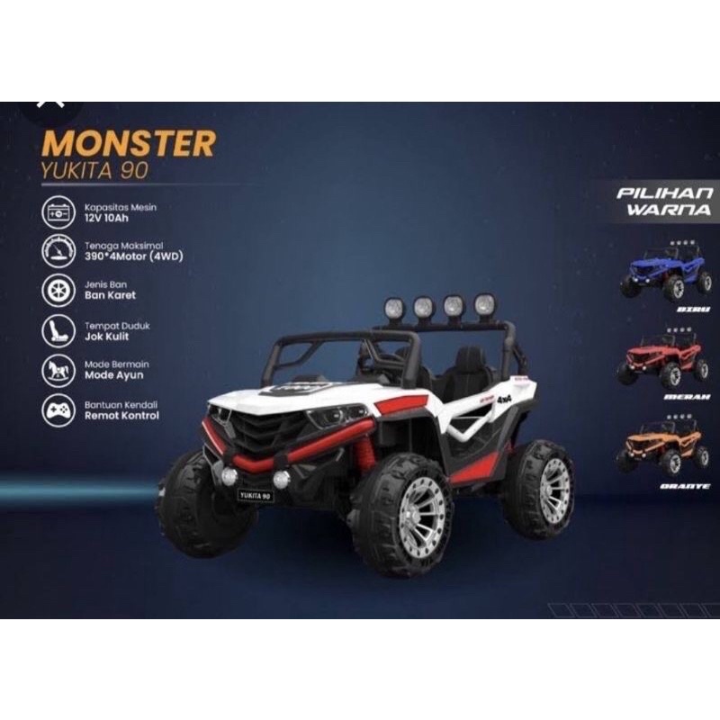 Mobil aki MURAH Yukita 90 Monster mainan anak mobilan 12V 10AH besar remote control