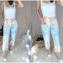 HOPYLOVY - Celana Boyfriend Jeans Wanita Tie Dye Sassa