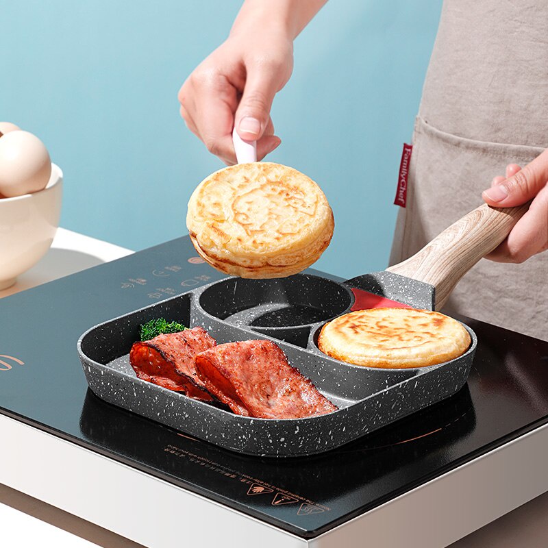 Fry Pan 3 Hole Frying Tamagoyaki Wajan Penggorengan Burger Telur Teflon / Wajan Goreng Telur Cetakan Unik 3 Lubang Smart Breakfast