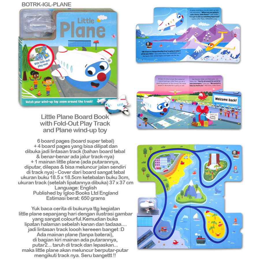 Little Plane Board Book with Fold-Out Play Track and Plane wind-up toy