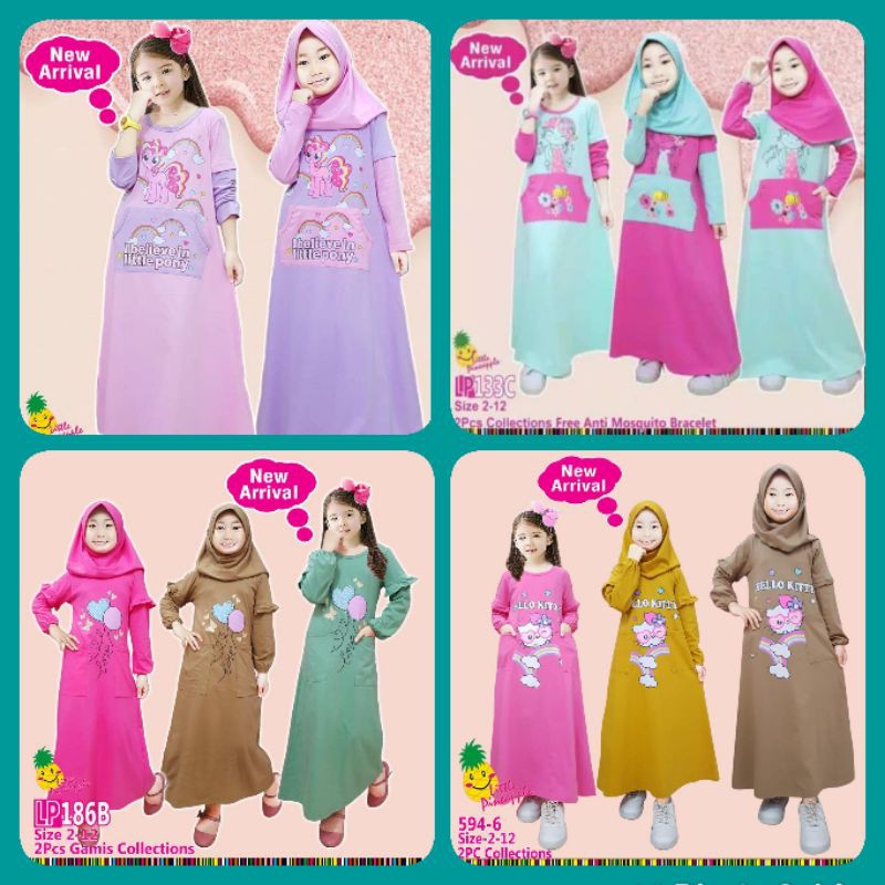 GAMIS ANAK LITTLE PINEAPPLE - GAMIS ANAK PEREMPUAN 2-7 TAHUN - BAJU MUSLIM ANAK PEREMPUAN - BAJU GAM