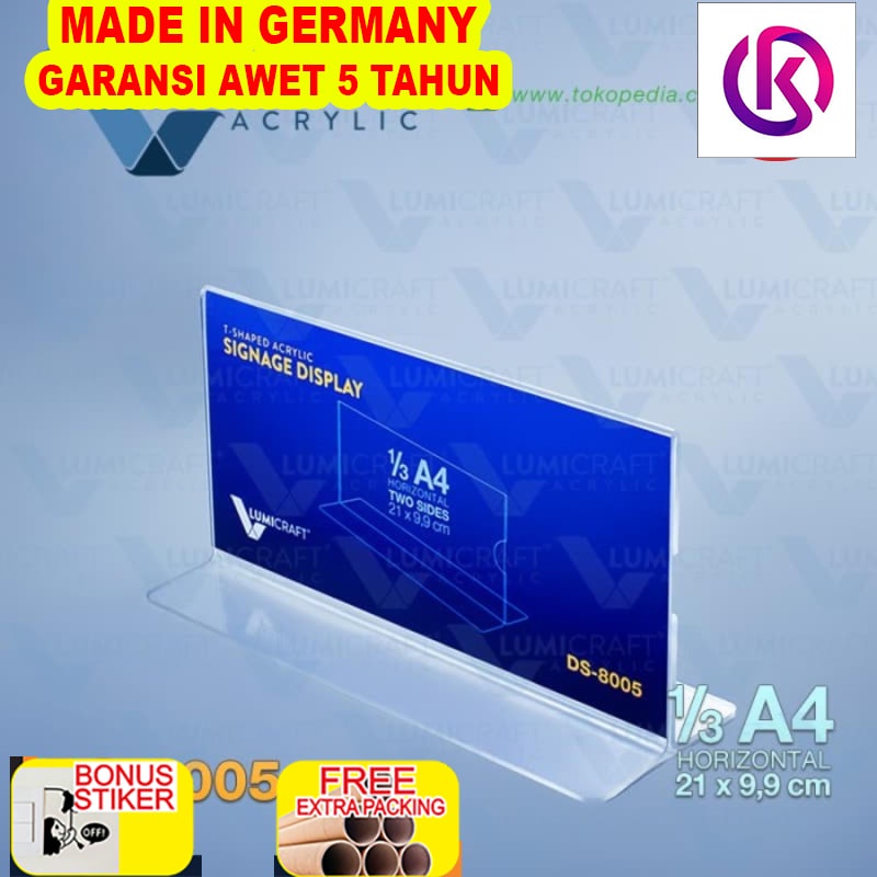 

Grosir Signage Display/Stand Acrylic/Akrilik Model T Horisontal - 1/3 A4