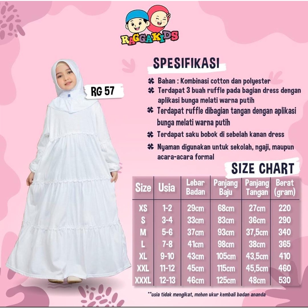 Gamis putih kaos anak Raggakids RG52 gamis manasik Haji koko anak