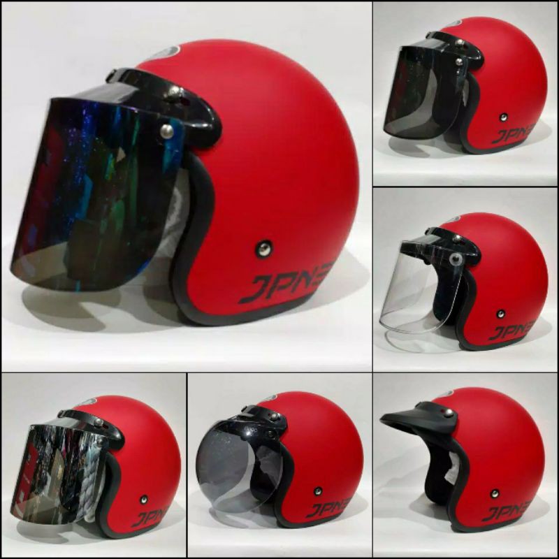 Helm Bogo Jpn Ori Retro Arc Merah Cabe doff