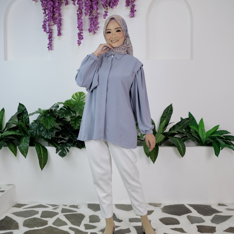 BLOUSE CRINKLE WANITA ATASAN BAJU WANITA BLOUSE ALENA CRINKLE GREY