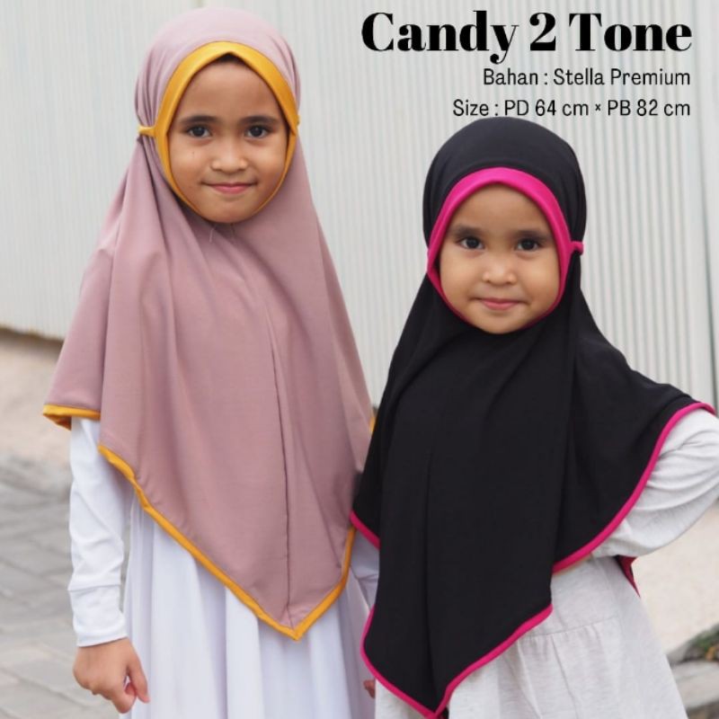 HIJAB ANAK / KHIMAR ANAK - NON PED TALI - CANDY 2 TONE BAHAN STELLA PREMIUM - BEST SELLER BISA COD