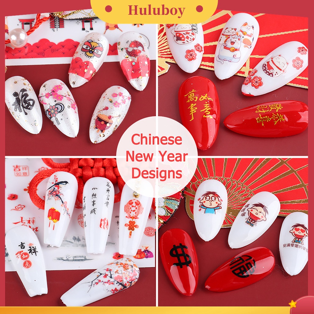 Huluboy Huluboy♡ 3pcs Stiker Kuku Desain Karakter Kaligrafi Cina Untuk Dekorasi Manicure