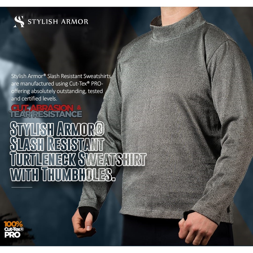 STYLISH ARMOR Turtleneck Sweatshirt with Thumbholes / Baju anti sajam / Baju anti tusuk
