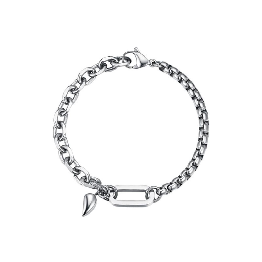 Timekey Gelang Tangan Rantai Stainless Steel Magnetik Aksen Hati Untuk Pasanganpriawanita F6R4