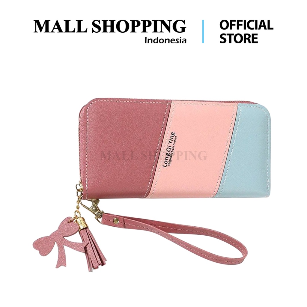 (COD) Dompet Panjang Wanita Resletting Free Gantungan Dompet Import DR217 MALL SHOPPING