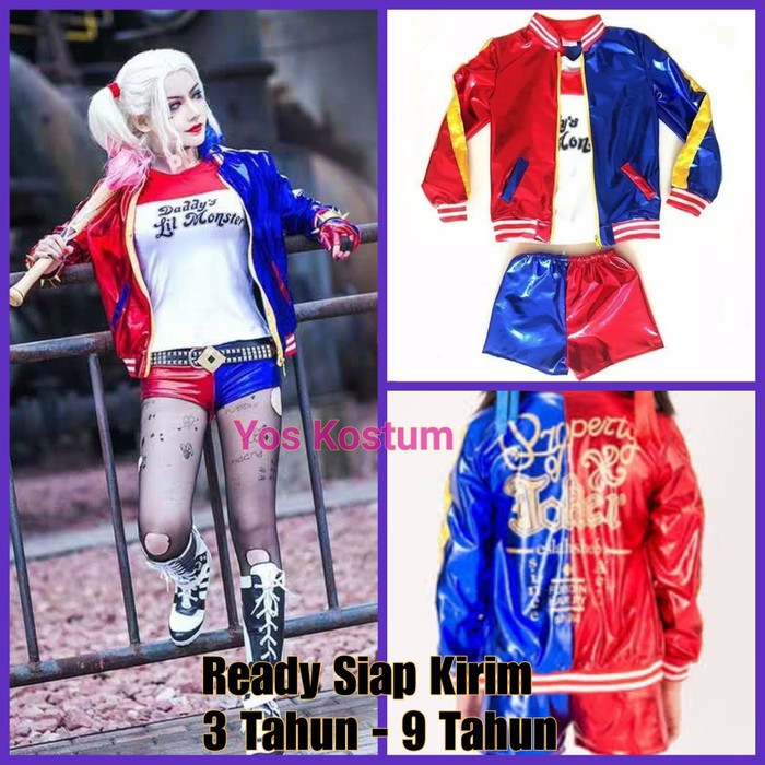 Kostum Anak Harley Quinn Baju Superhero Setelan Jaket Paket Cosplay Costume Import