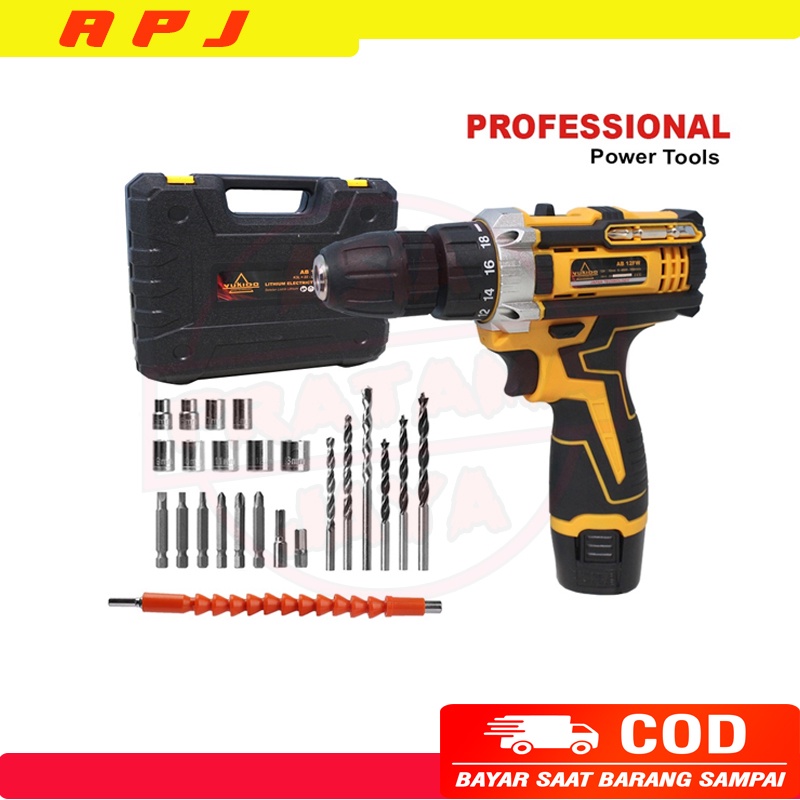 Baterai dua ganda Mesin bor cordless/Elektrik Drill/ bor listrik/beton besi kayu full set pilihan Bor tanpa kabel