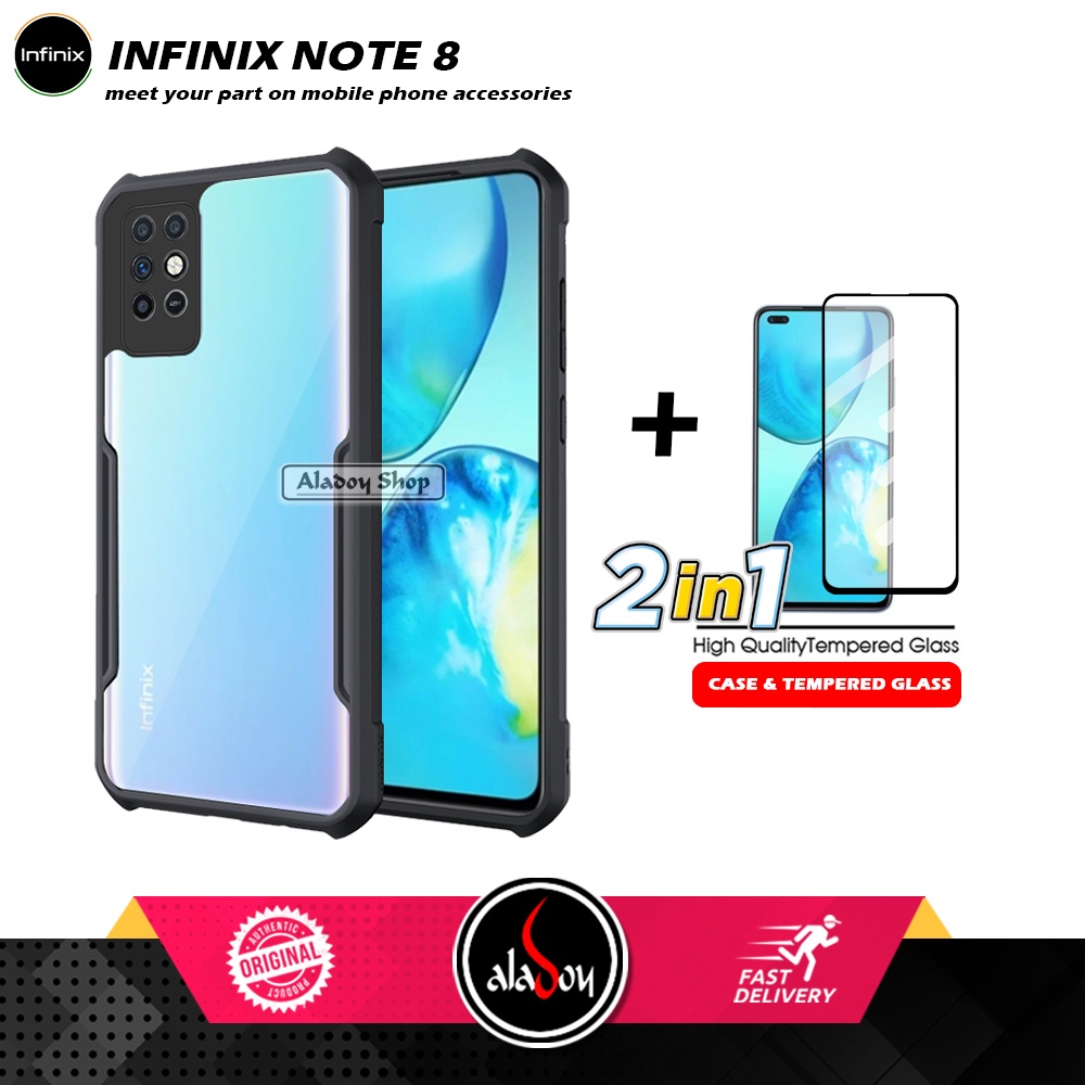 Case Infinix Note 8 Armor Fusion Transparet Free Tempered Glass PAKET 2 IN 1 Casing dan Tempered Glass Layar