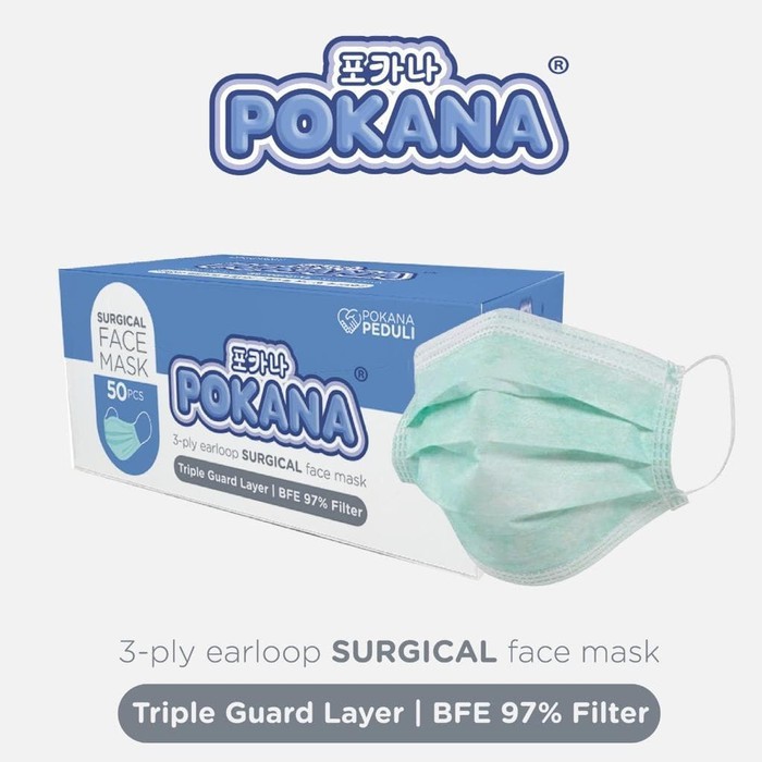 masker pokana Earloop surgical face mask 30 pcs / 50 pcs box