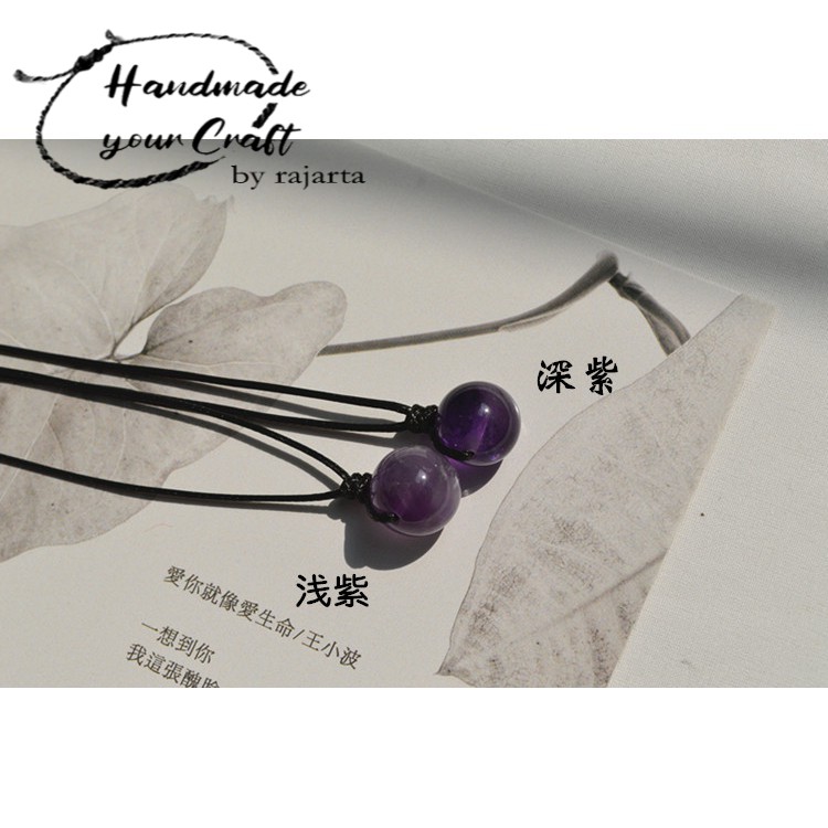 Kalung Tali Hitam Adjustable Liontin Amethyst Alami