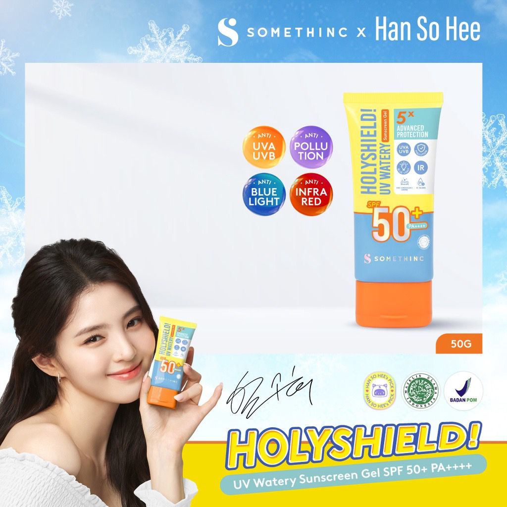 BPOM SOMETHINC Holyshield! UV Watery Sunscreen Gel SPF 50+ PA++++ Sensasi Salju Sunblock Sunblok Wajah Muka Tabir Surya