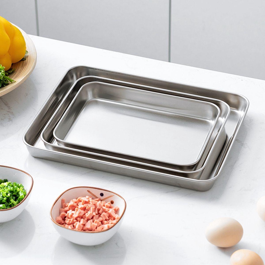Rebuy Baking Tray Dapur Roti Persegi Panjang Heavy Duty Piring Buah Piring Kue Anti Karat