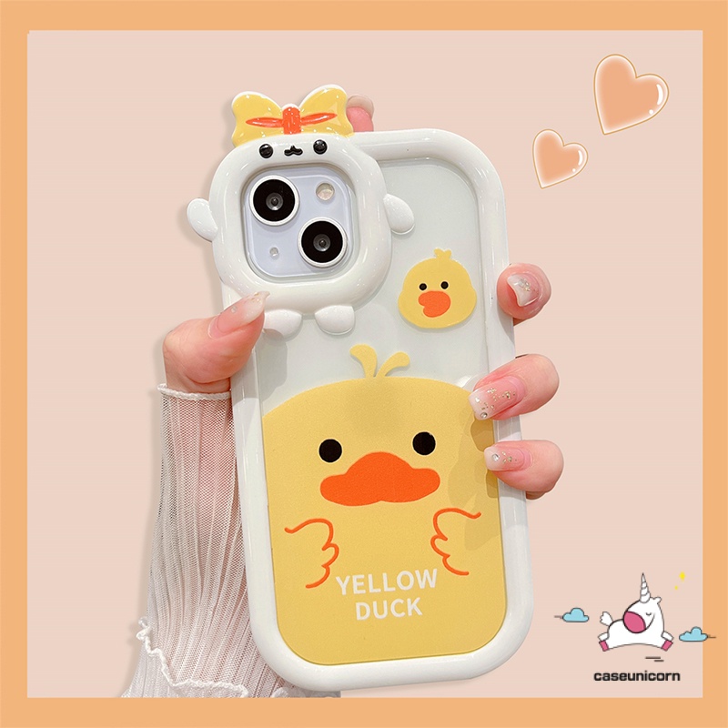 Soft Case TPU Motif Kartun Bebek Kuning 3D Untuk iPhone 7 Plus XR 11 13 12 14 Pro MAX X XS MAX 7 8 6 6S 14 Plus SE 2020