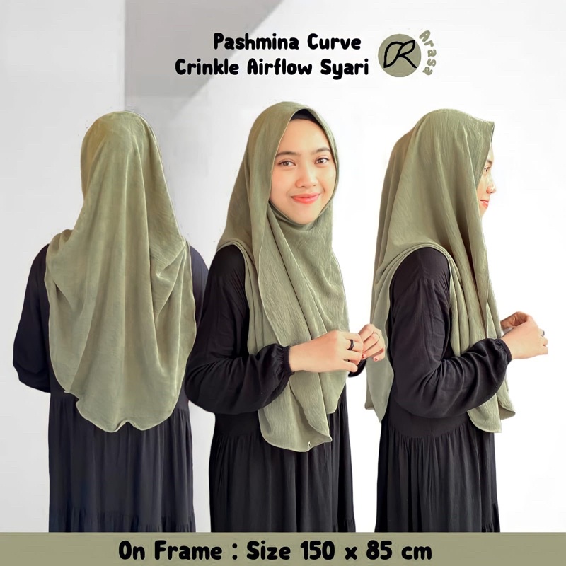 Pashmina Curve Crinkle Airflow Syari Belakang Lebih Panjang • Arasa Hijab • Pashmina Oval Syari • Daily hijab