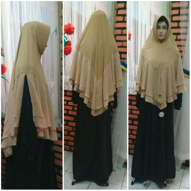 Munira khimar mh08 krem,  pet antem busa,  perpaduan jersey dan ceruty 2 layer