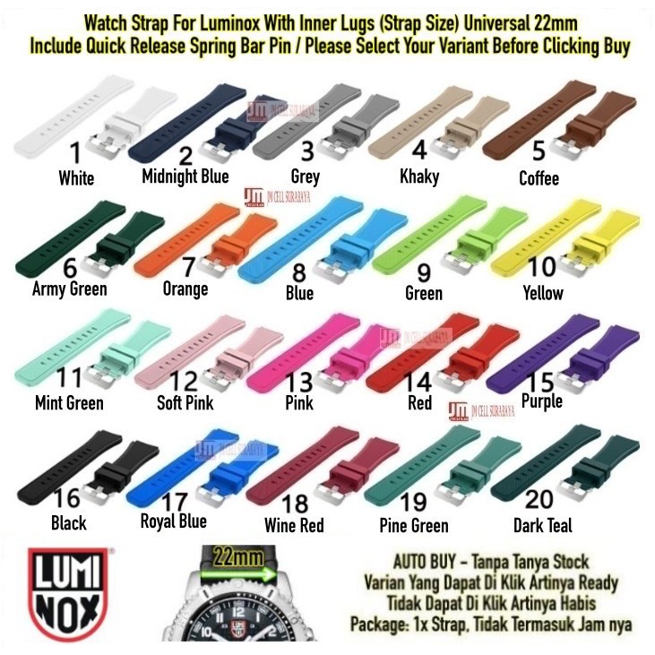 Tali Jam 22mm Watch Strap Luminox - Rubber SIlikon Metal Silver Buckle