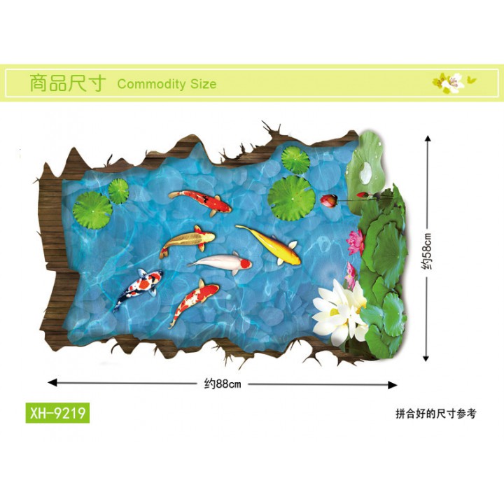 3D Wallpaper Sticker Dinding 90 x 60cm - WPP003 - Ikan Koi