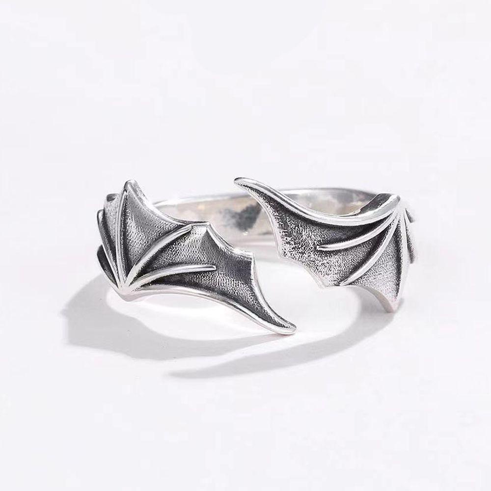 Nanas Malaikat Sayap Setan Wanita Pria Hadiah Cincin Terbuka Kekasih Punk Gothic Adjustable
