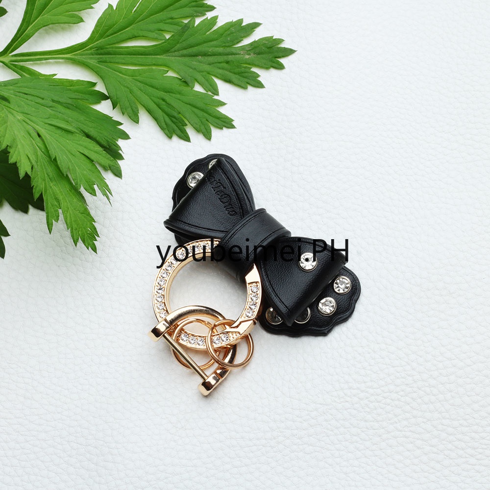 Cute Women Leather Butterfly Bow Keychain Luxury Design Crystal Bowknot Pendant Fashion Crystal Key Ring Bag Car Styling Accessory Girlfriend Gift