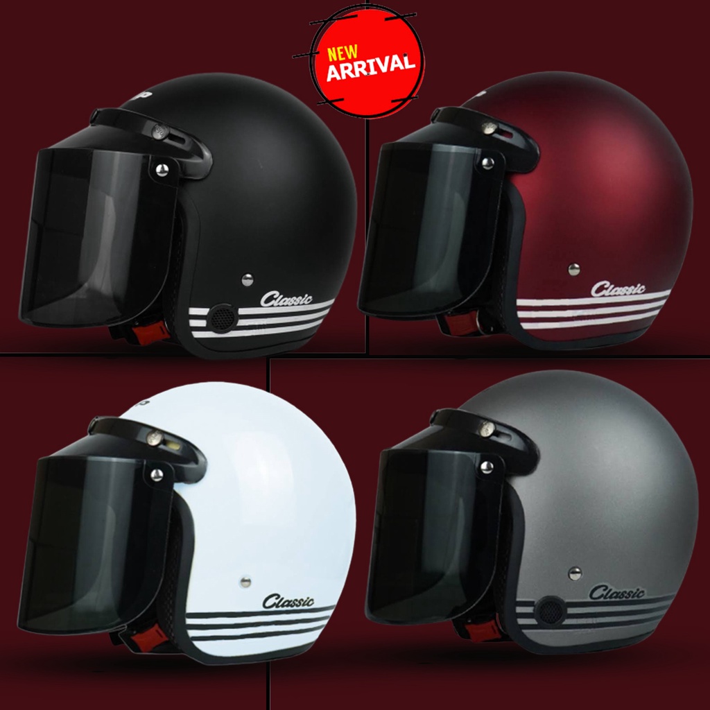 Helm Bogo Classic Half Face Retro Dewasa SNI Kaca Bogo Datar Untuk Pria Dan Wanita COD FREE PACKING DUS