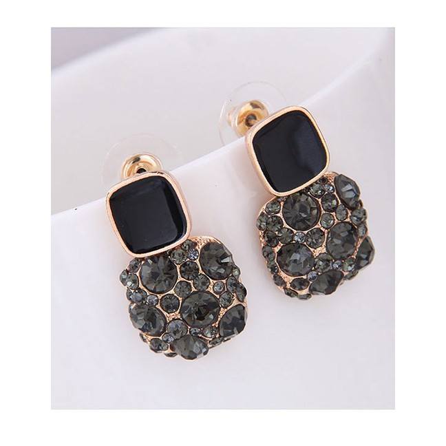 LRC Anting Tusuk Fashion Black 925 Silver Rubik's Earrings A58170