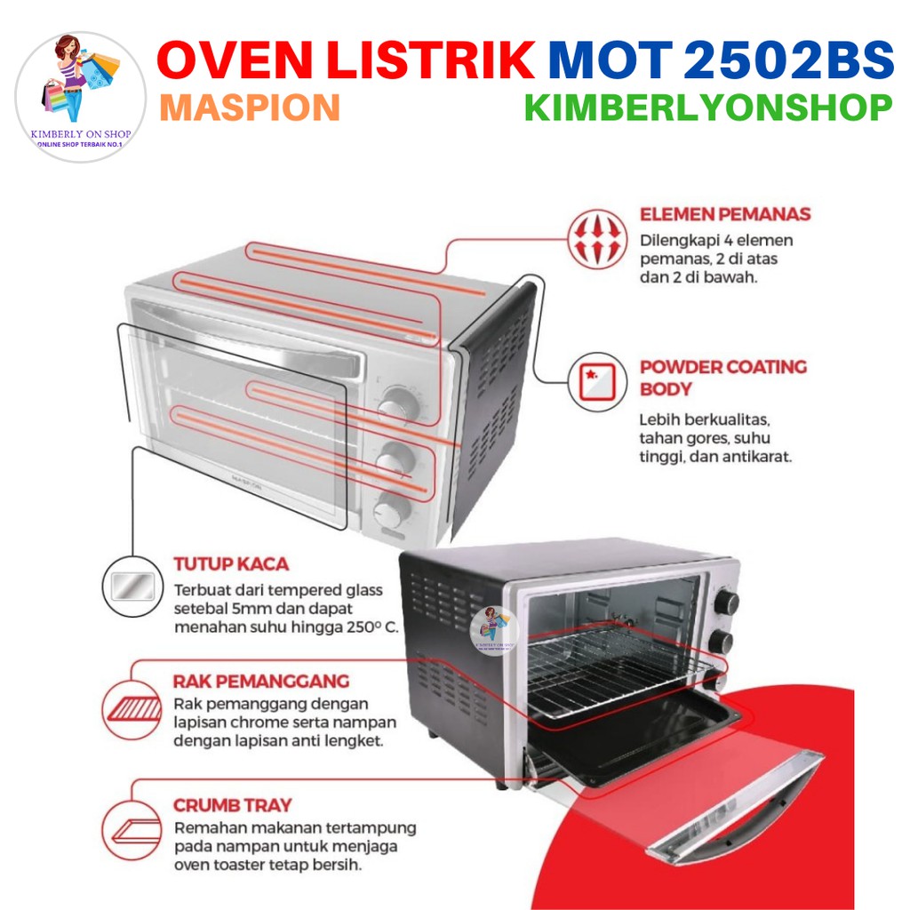 Kimberlyonshop Oven Listrik Toaster MOT 2502BS Kapasitas 25 Maspion