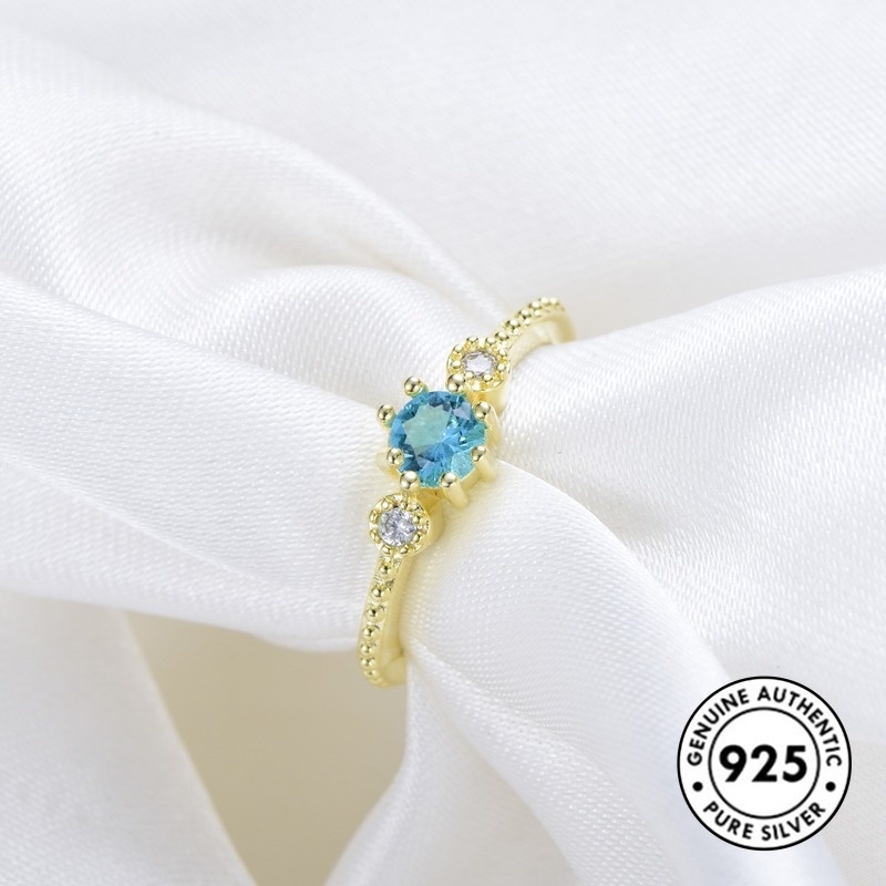 Cincin Lapis Silver 925 Simple Elegan Dengan Sapphire Untuk Wanita