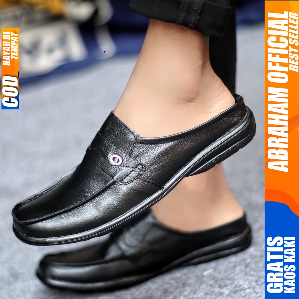 Sepatu Sandal Casual Kulit Asli Bustong Tutong Sendal Slop Original Murah Terbaru Kekinian