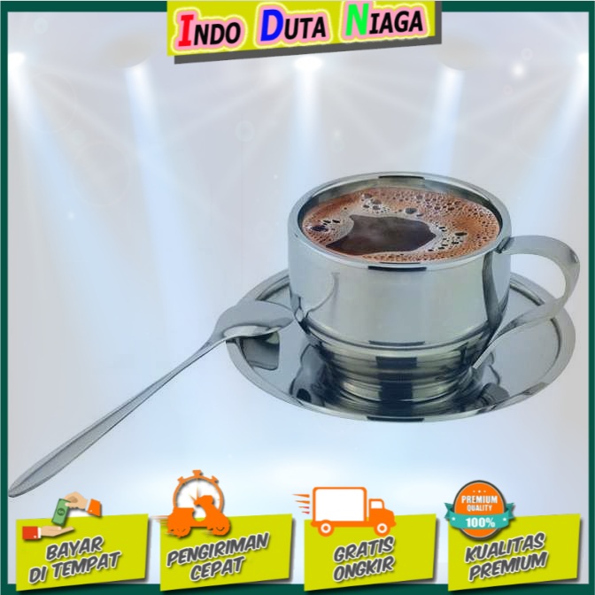 Set Gelas Sendok Piring Kopi Stainless Steel - 201