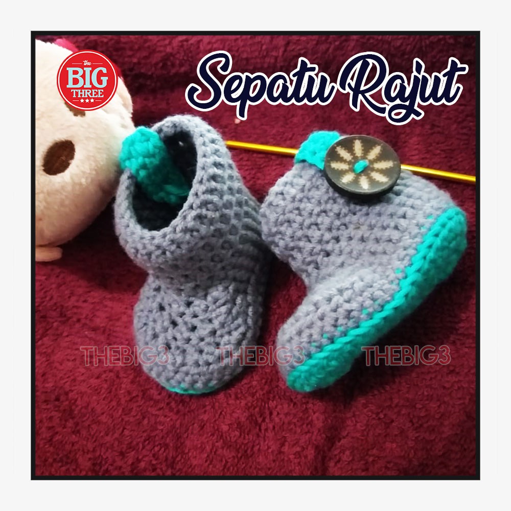 Sepatu Kaos Kaki Rajut Bayi Newborn Cowok Laki Laki - Tosca Grey Rajutan Handmade PO