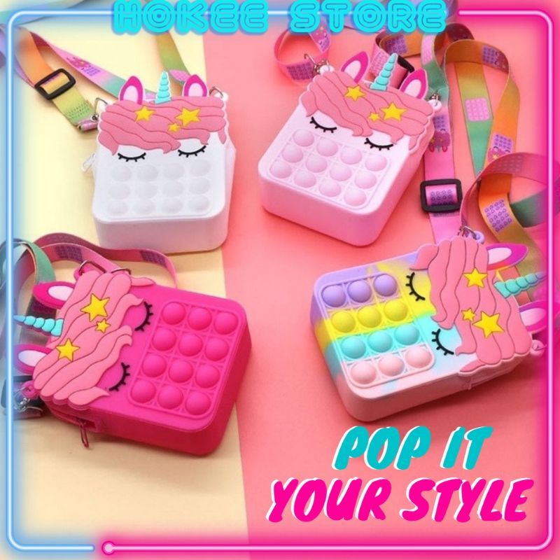 POP IT RAINBOW UNICORN TAS SELEMPANG ANAK VIRAL TIK TOK/NEW POP IT BAG