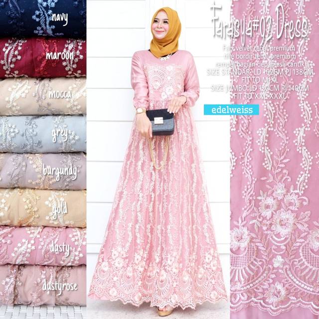 FARASYA DRESS BRUKAT TILE by Edelweiss ; Gamis pesta gaun brukat jumbo mewah anggun realpict