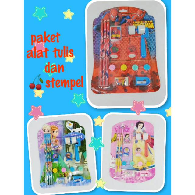 

Souvenir ultah anak paket alat tulis dan stempel