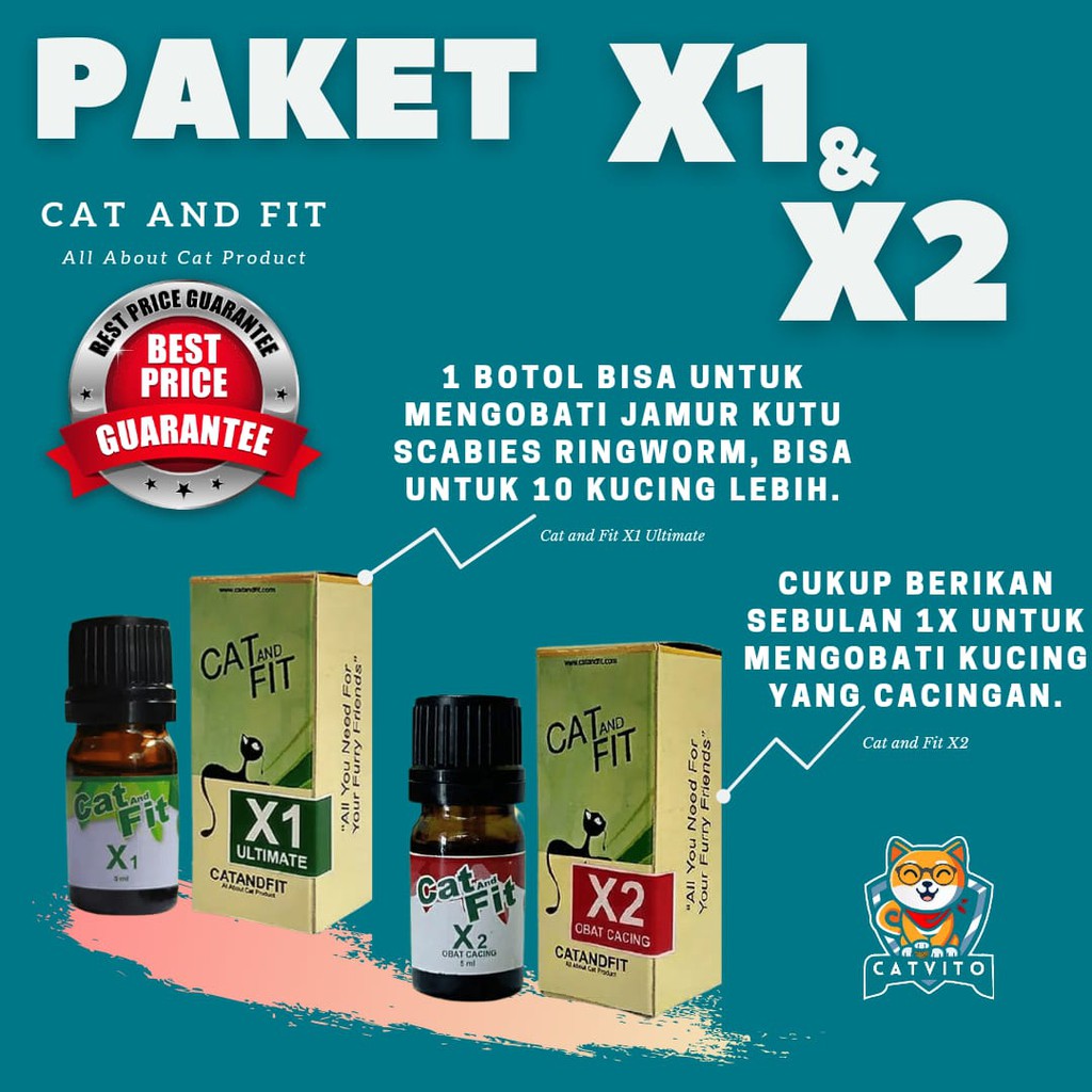 PAKET Obat Anti Jamur Cacing Kutu Scabies Kucing X1 dan X2 Cat and Fit Ampuh