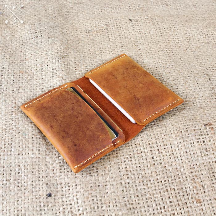 Dompet kartu Pria lipat dua slim Card Wallet Holder Simple Tipis Kulit Asli