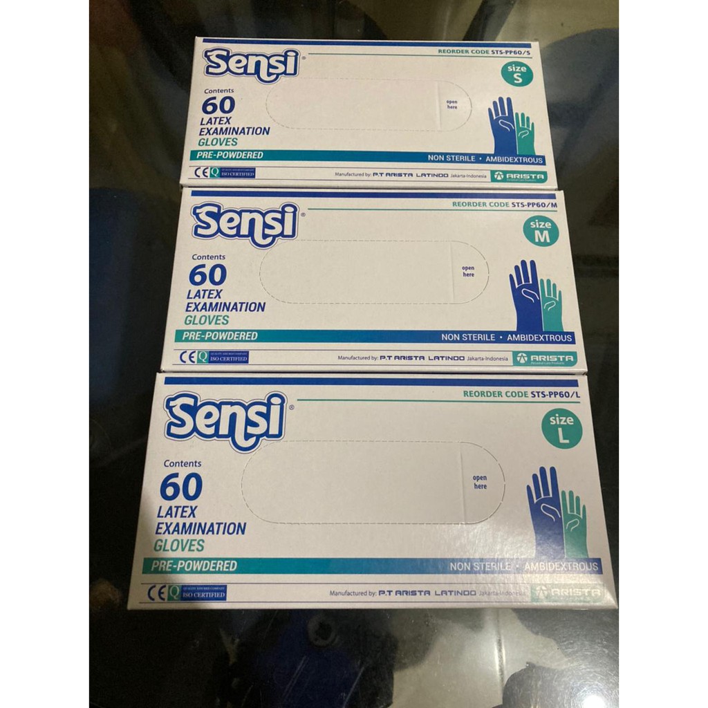 Sarung Tangan Medis Handscoon Latex SENSI Isi 60 Size S M L ORIGINAL BARU STERIL HIGIENIS GARANSI