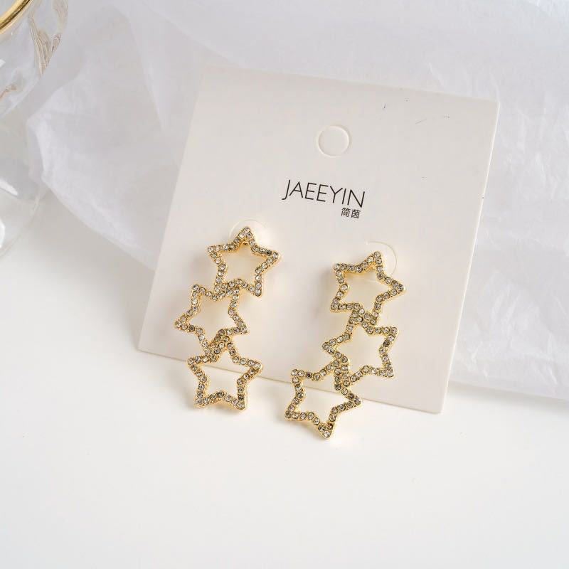 Micro inlay rhinestones Pentagram anting-anting Korea Selatan Dongdaemun sterling silver anting-anti